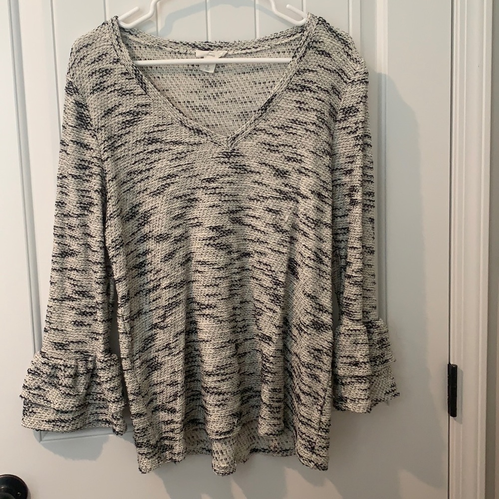 Super soft black and white bell sleeved sweater